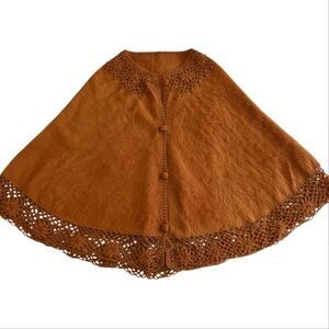 PERU 100% ALPACA CAPCHATEX caramel lace button front poncho L